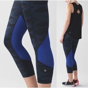Lululemon Athletica Pace Rival Crop Leggings Full-On Luxtreme Coast Camo Blue 6